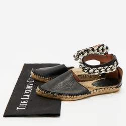 Givenchy Black Leather Chain Ankle Strap Espadrille Flats Size 36
