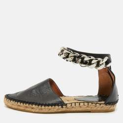 Givenchy Black Leather Chain Ankle Strap Espadrille Flats Size 36