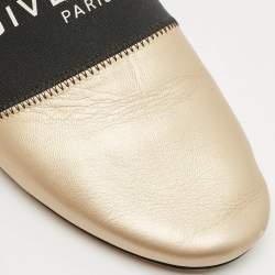 Pre Owned Givenchy Gold/Black Leather and Stretch Band Bedford Flat Mules Size 37