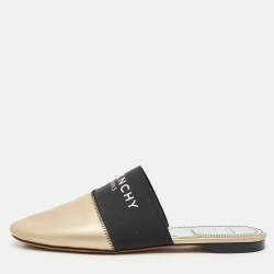 Givenchy Gold/Black Leather and Stretch Band Bedford Flat Mules Size 37