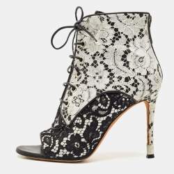 Givenchy Black/White Lace Open Toe Lace Up Ankle Booties Size 40