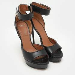 Givenchy Black Leather Shark Lock Ankle Strap Platform Sandals Size 38