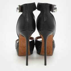 Givenchy Black Leather Shark Lock Ankle Strap Platform Sandals Size 38