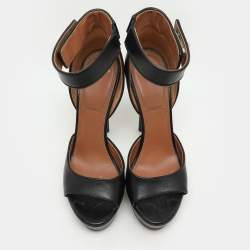 Givenchy Black Leather Shark Lock Ankle Strap Platform Sandals Size 38