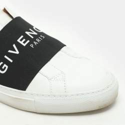 Pre Owned Givenchy White/Black Leather Urban Street Logo Slip On Sneakers Size 38