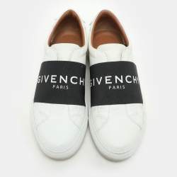Pre Owned Givenchy White/Black Leather Urban Street Logo Slip On Sneakers Size 38