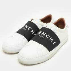 Pre Owned Givenchy White/Black Leather Urban Street Logo Slip On Sneakers Size 38