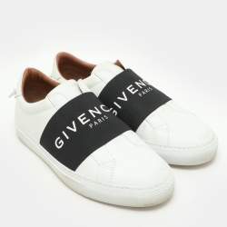 Pre Owned Givenchy White/Black Leather Urban Street Logo Slip On Sneakers Size 38