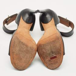 Pre Owned Givenchy Black Leather Shark Lock Ankle Strap Sandals Size 38