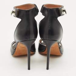 Pre Owned Givenchy Black Leather Shark Lock Ankle Strap Sandals Size 38