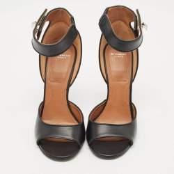 Pre Owned Givenchy Black Leather Shark Lock Ankle Strap Sandals Size 38