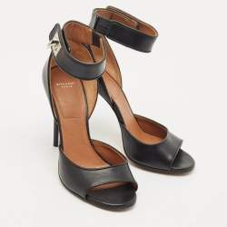 Pre Owned Givenchy Black Leather Shark Lock Ankle Strap Sandals Size 38