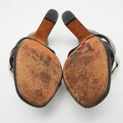 Pre Owned Givenchy Black Leather Buckle Detail Slide Sandals Size 36