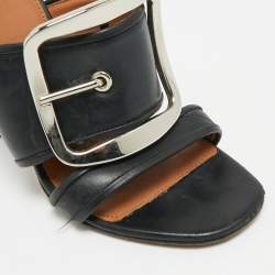 Pre Owned Givenchy Black Leather Buckle Detail Slide Sandals Size 36