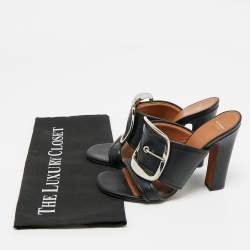 Pre Owned Givenchy Black Leather Buckle Detail Slide Sandals Size 36