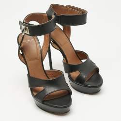 Pre Owned Givenchy Black Leather Shark Tooth Ankle Strap Sandals Size 38.5