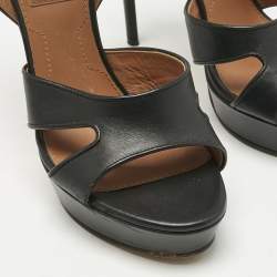 Pre Owned Givenchy Black Leather Shark Tooth Ankle Strap Sandals Size 38.5