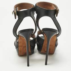 Pre Owned Givenchy Black Leather Shark Tooth Ankle Strap Sandals Size 38.5