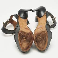 Pre Owned Givenchy Black Leather Shark Tooth Ankle Strap Sandals Size 38.5