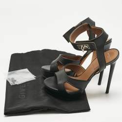 Pre Owned Givenchy Black Leather Shark Tooth Ankle Strap Sandals Size 38.5