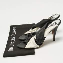 Pre Owned Givenchy Black/White Leather Crisscross Slide Sandals Size 39