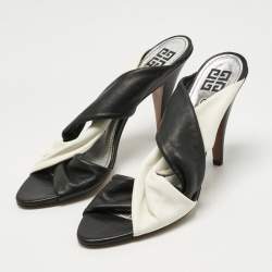Pre Owned Givenchy Black/White Leather Crisscross Slide Sandals Size 39