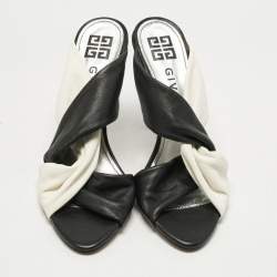 Pre Owned Givenchy Black/White Leather Crisscross Slide Sandals Size 39