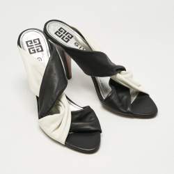 Pre Owned Givenchy Black/White Leather Crisscross Slide Sandals Size 39
