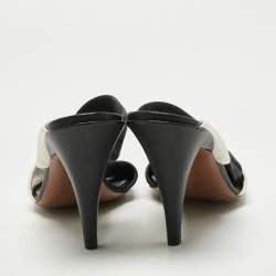 Pre Owned Givenchy Black/White Leather Crisscross Slide Sandals Size 39