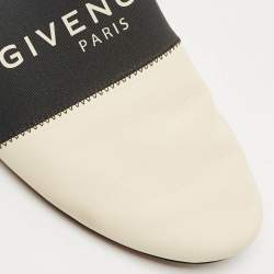 Pre Owned Givenchy Black/Cream Leather and Elastic Bedford Flat Mules Size 35