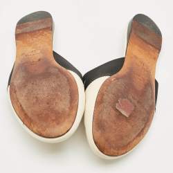 Pre Owned Givenchy Black/Cream Leather and Elastic Bedford Flat Mules Size 35