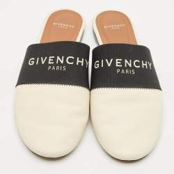 Pre Owned Givenchy Black/Cream Leather and Elastic Bedford Flat Mules Size 35