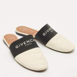Pre Owned Givenchy Black/Cream Leather and Elastic Bedford Flat Mules Size 35