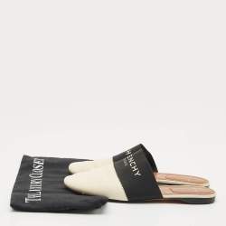 Pre Owned Givenchy Black/Cream Leather and Elastic Bedford Flat Mules Size 35