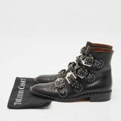 Pre Owned Givenchy Black Leather Studded Buckle Detail Ankle Boots Size 39