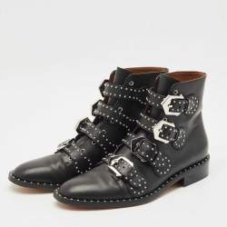 Pre Owned Givenchy Black Leather Studded Buckle Detail Ankle Boots Size 39