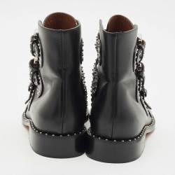 Pre Owned Givenchy Black Leather Studded Buckle Detail Ankle Boots Size 39