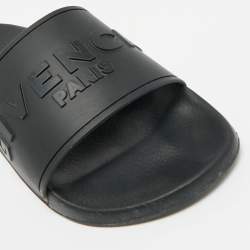 Pre Owned Givenchy Black Rubber Logo Flat Slide Sandals Size 39