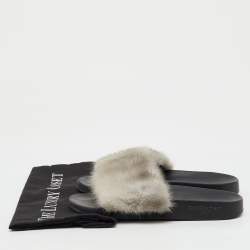 Pre Owned Givenchy Grey Mink Fur Flat Slide Sandals Size 37
