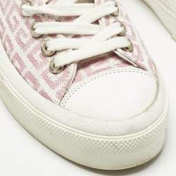 Pre Owned Givenchy White/Pink Leather And Canvas Lace Up Sneakers Size 40