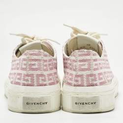 Pre Owned Givenchy White/Pink Leather And Canvas Lace Up Sneakers Size 40