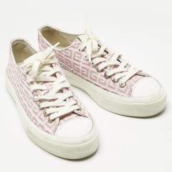 Pre Owned Givenchy White/Pink Leather And Canvas Lace Up Sneakers Size 40