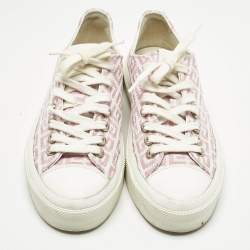 Pre Owned Givenchy White/Pink Leather And Canvas Lace Up Sneakers Size 40