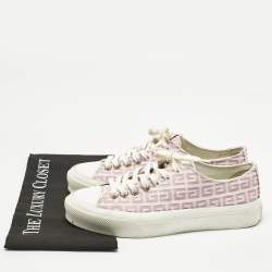 Pre Owned Givenchy White/Pink Leather And Canvas Lace Up Sneakers Size 40