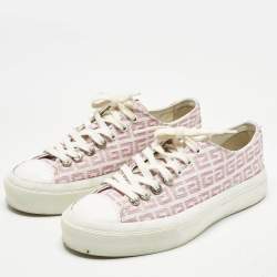 Pre Owned Givenchy White/Pink Leather And Canvas Lace Up Sneakers Size 40