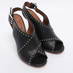Pre Owned Givenchy Black Studded Leather Peep Toe Slingback Sandals Size 35.5