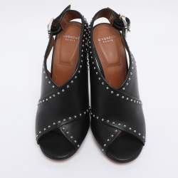 Pre Owned Givenchy Black Studded Leather Peep Toe Slingback Sandals Size 35.5