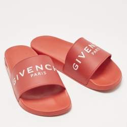 Pre Owned Givenchy Red Rubber Logo Pool Slides Size 41