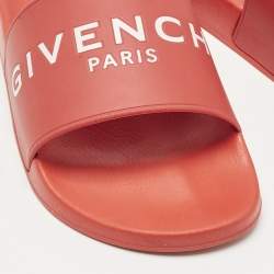 Pre Owned Givenchy Red Rubber Logo Pool Slides Size 41