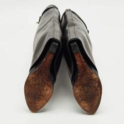 Pre Owned Givenchy Black Leather Shark Lock Wedge Knee High Boots Size 38